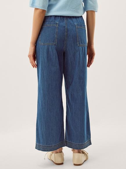 Monsoon Heidi Tie Waist Jeans, Mid Authentic Blue - view 2, Mid Authentic Blue