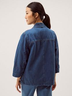 Monsoon Lorna Open Neck Denim Jacket, Mid Authentic Blue - view 2, Mid Authentic Blue