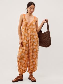 Monsoon Carris Floral Jumpsuit, Orange, Orange