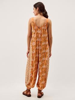 Monsoon Carris Floral Jumpsuit, Orange - view 2, Orange