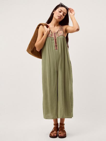 Monsoon Lidia Wide Leg Jumpsuit containing LENZING™ ECOVERO™ Viscose, Green, Green
