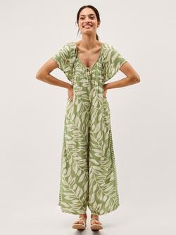 Monsoon Lillie Leaf Print Jumpsuit containing LENZING™ ECOVERO™ Viscose, Green, Green