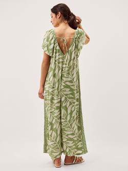 Monsoon Lillie Leaf Print Jumpsuit containing LENZING™ ECOVERO™ Viscose, Green - view 2, Green