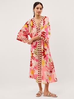Monsoon Anissa V-Neck Abstract Kaftan, Ivory, Ivory