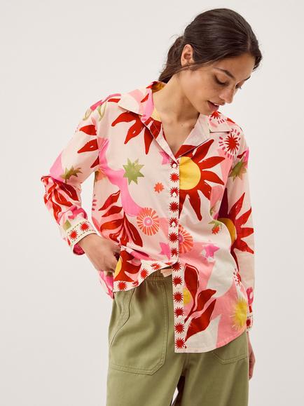 Monsoon Anissa Abstract Long Sleeve Shirt, Ivory, Ivory