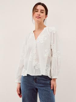 Monsoon Aria Embroidered Shirt, White, White