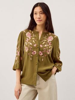 Monsoon Amelie Embroidered Top, Olive, Olive