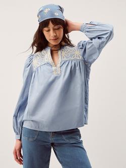 Monsoon Erica Cornelli Trim Top, Blue, Blue