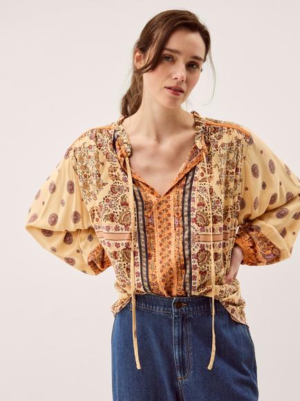 Monsoon Ines Boho Print Top containing LENZING™ ECOVERO™ Viscose, Stone, Stone