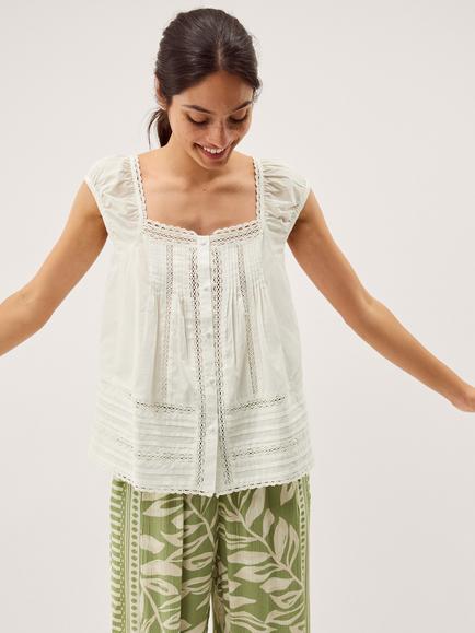Monsoon Olivia Pintuck Shirt, Ivory, Ivory