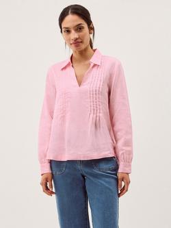 Monsoon Riley Pintuck Pure Linen Top, Pink, Pink
