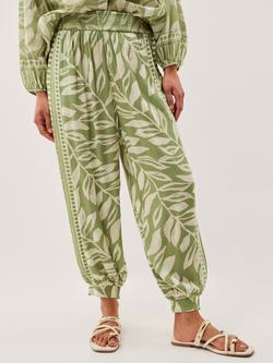 Monsoon Lillie Leaf Print Trousers, Green, Green