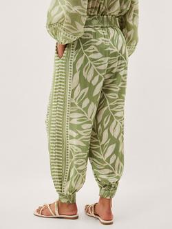 Monsoon Lillie Leaf Print Trousers, Green - view 2, Green