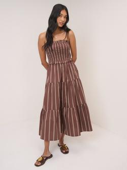 Nobody's Child Eva Bandeau Stripe Midi Dress, Brown/Cream, Brown/Cream