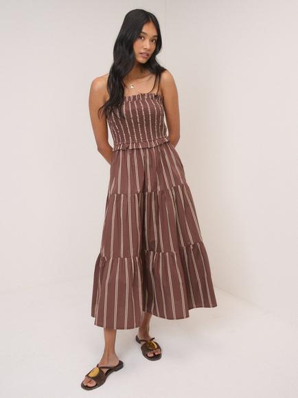 Nobody's Child Eva Bandeau Stripe Midi Dress, Brown/Cream, Brown/Cream