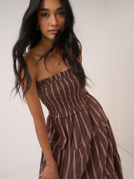 Nobody's Child Eva Bandeau Stripe Midi Dress, Brown/Cream - view 2, Brown/Cream