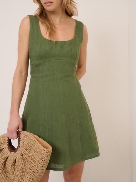 Nobody's Child Emelia Pure Linen Mini Dress, Green - view 2, Green