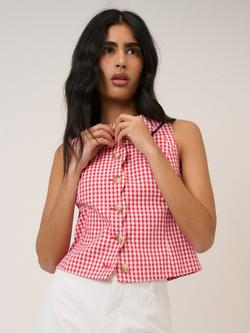 Nobody's Child Gingham Scallop Waistcoat, Red/White, Red/White