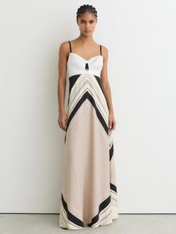 Reiss Myra Scarf Print Maxi Dress, Ivory/Black, Ivory/Black