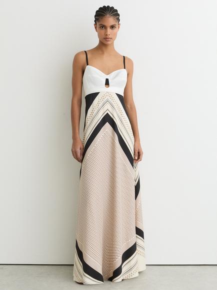 Reiss Myra Scarf Print Maxi Dress, Ivory/Black, Ivory/Black