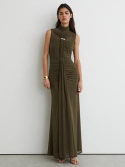 Reiss Colette Ruched Sleeveless Maxi Dress, Khaki, Khaki