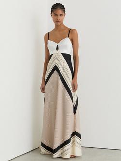 Reiss Petite Myra Scarf Print Maxi Dress, Ivory/Black, Ivory/Black