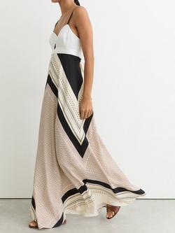 Reiss Petite Myra Scarf Print Maxi Dress, Ivory/Black - view 2, Ivory/Black