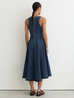 Reiss Petite Rosie Fit and Flare Denim Dress, Indigo Blue - view 2, Indigo Blue