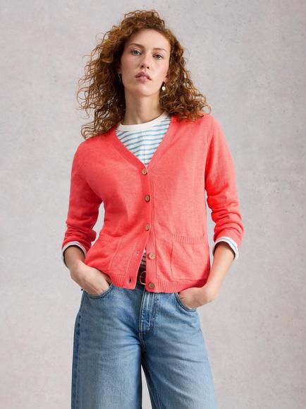 White Stuff Nova V-Neck Cardigan, Coral
