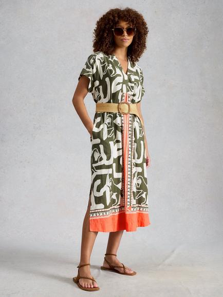 White Stuff Marianne Abstract Linen Blend Dress containing LENZING™ ECOVERO™ Viscose, Multi, Multi