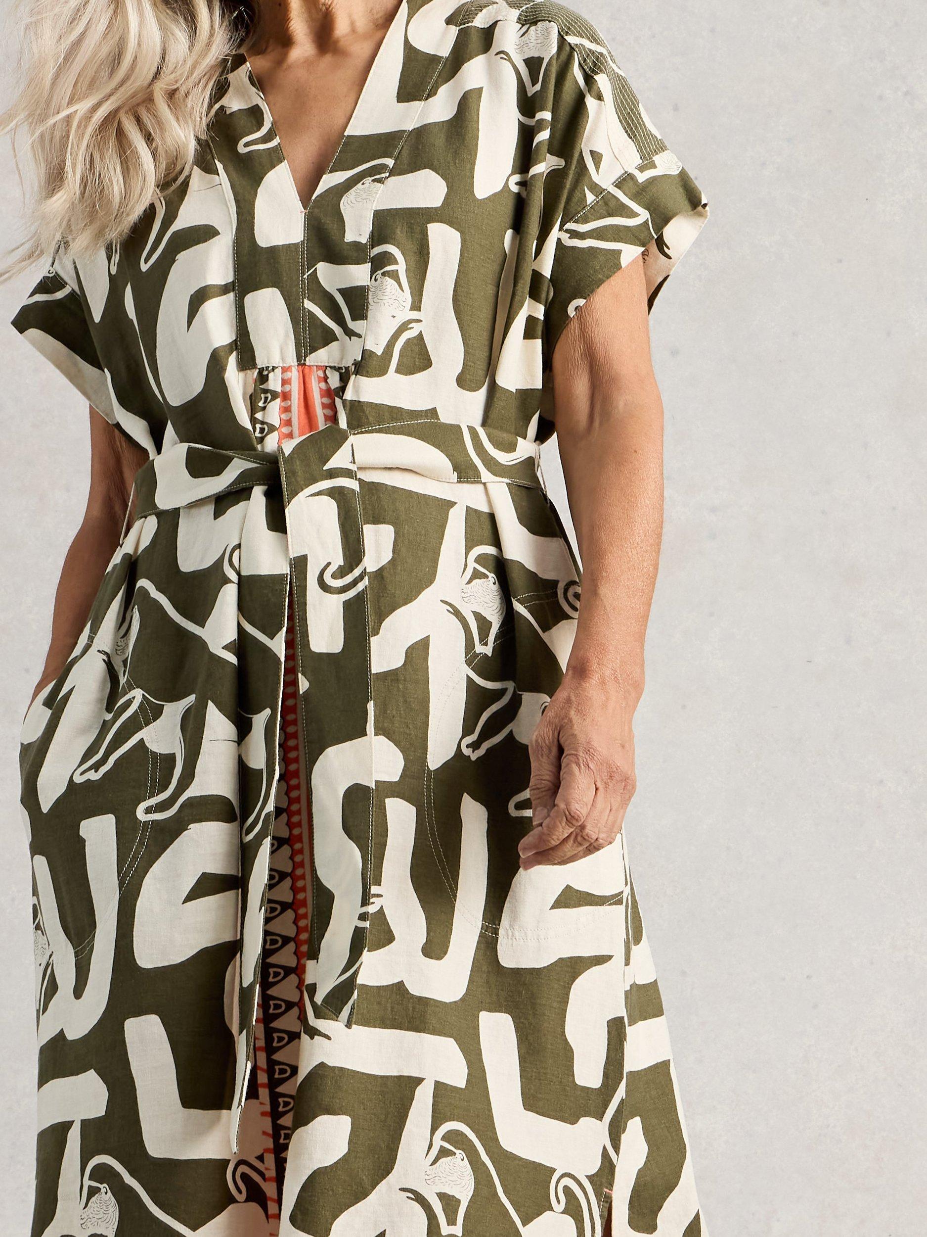Product image 3 of 6, which shows White Stuff Marianne Abstract Linen Blend Dress containing LENZING™ ECOVERO™ Viscose, Multi, 6