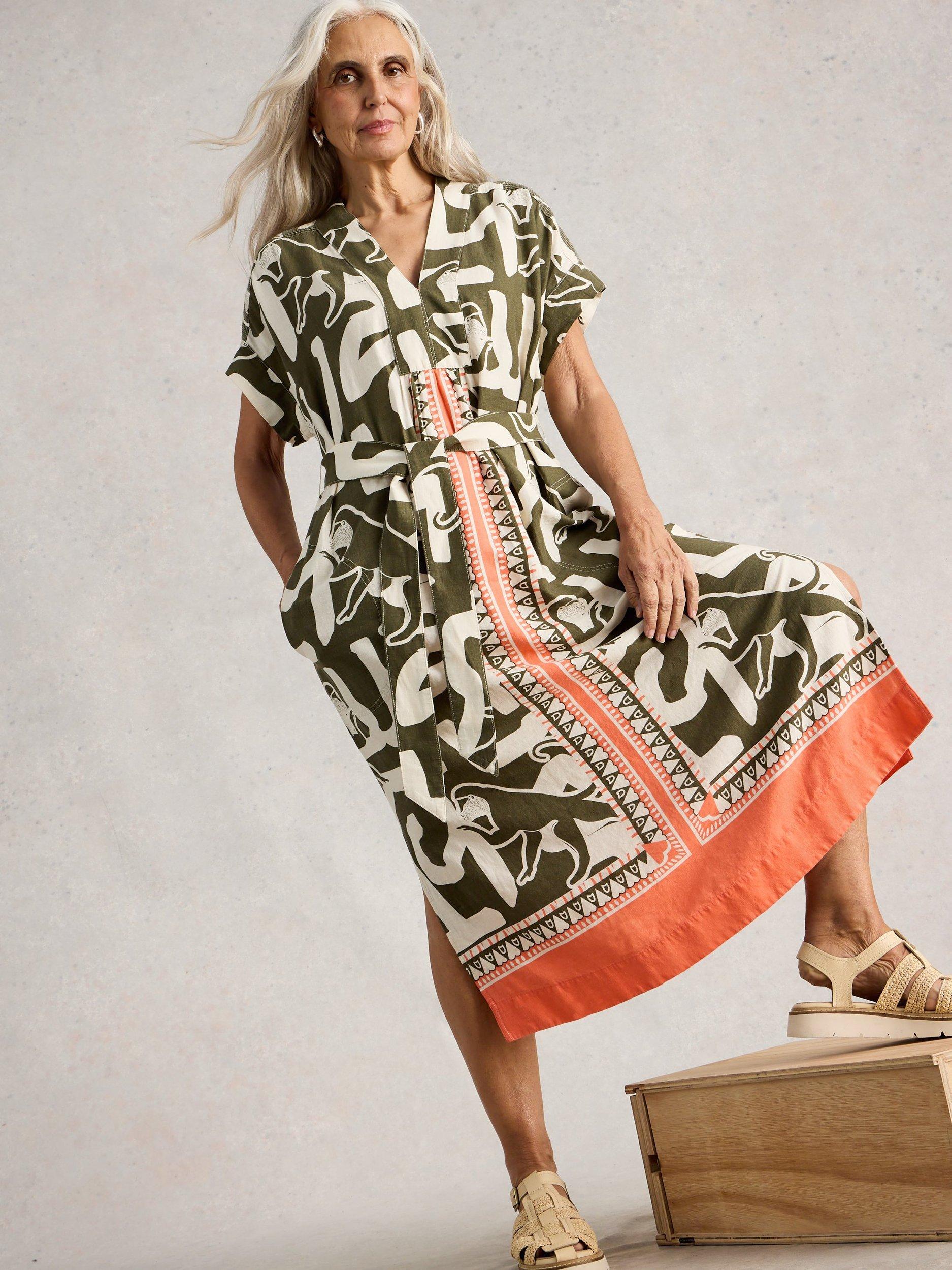 Product image 4 of 6, which shows White Stuff Marianne Abstract Linen Blend Dress containing LENZING™ ECOVERO™ Viscose, Multi, 6