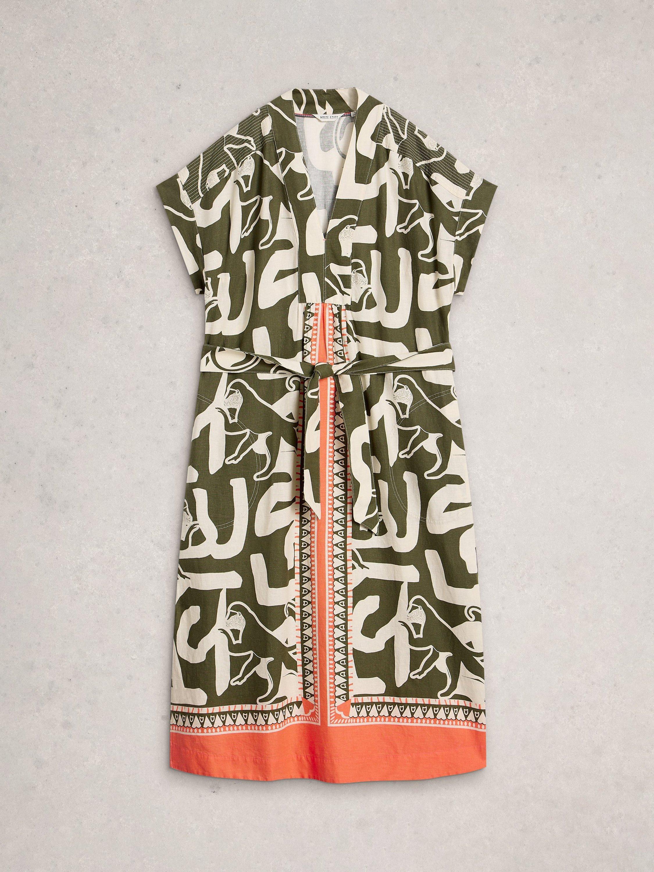 Product image 5 of 6, which shows White Stuff Marianne Abstract Linen Blend Dress containing LENZING™ ECOVERO™ Viscose, Multi, 6