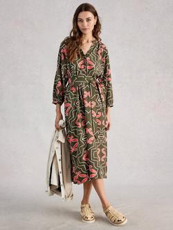 White Stuff Tobi Abstract Linen Blend Midi Dress, Green, Green