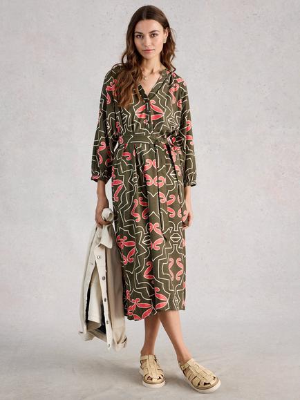 White Stuff Tobi Abstract Linen Blend Midi Dress, Green, Green