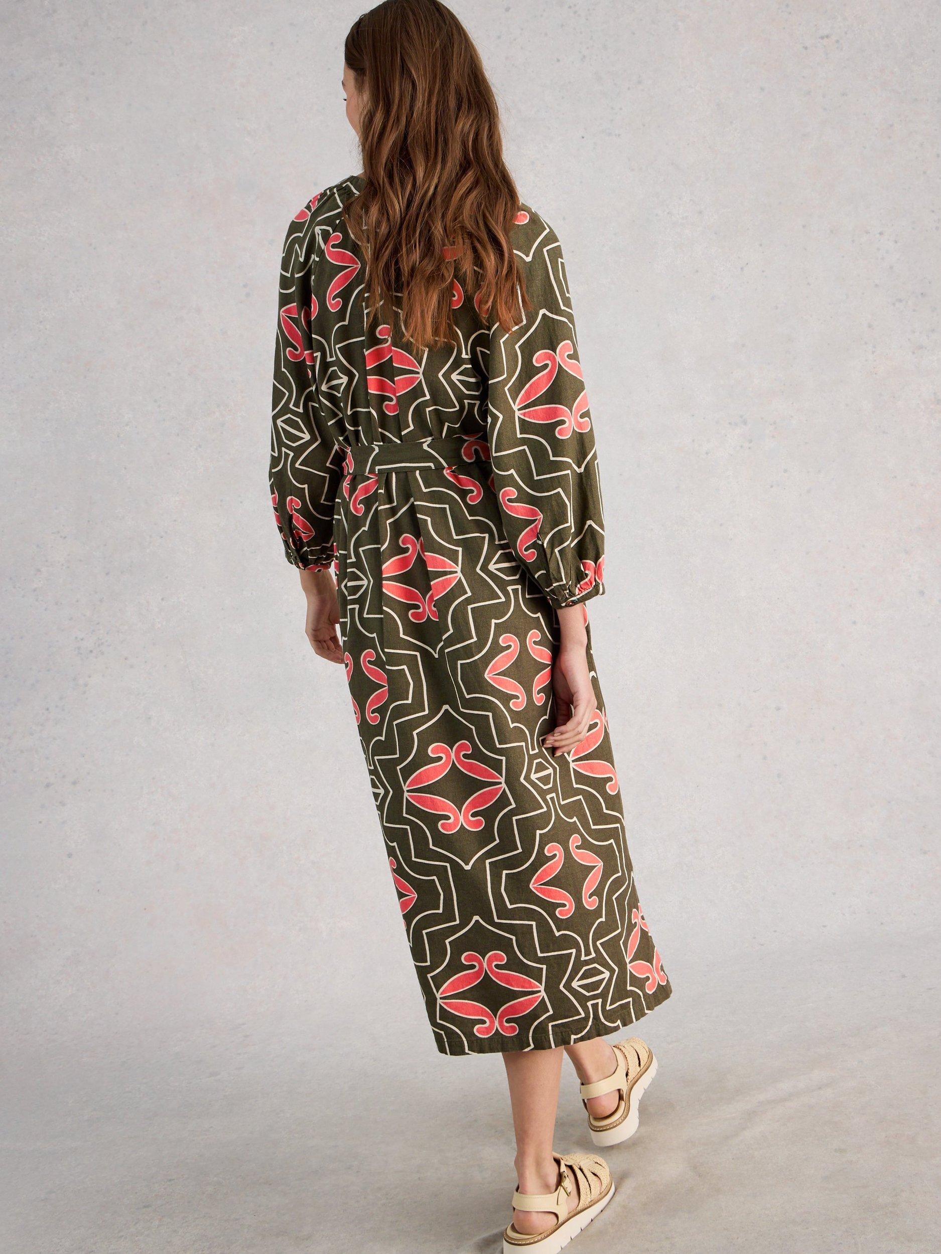 Product image 2 of 6, which shows White Stuff Tobi Abstract Linen Blend Midi Dress, Green, 6