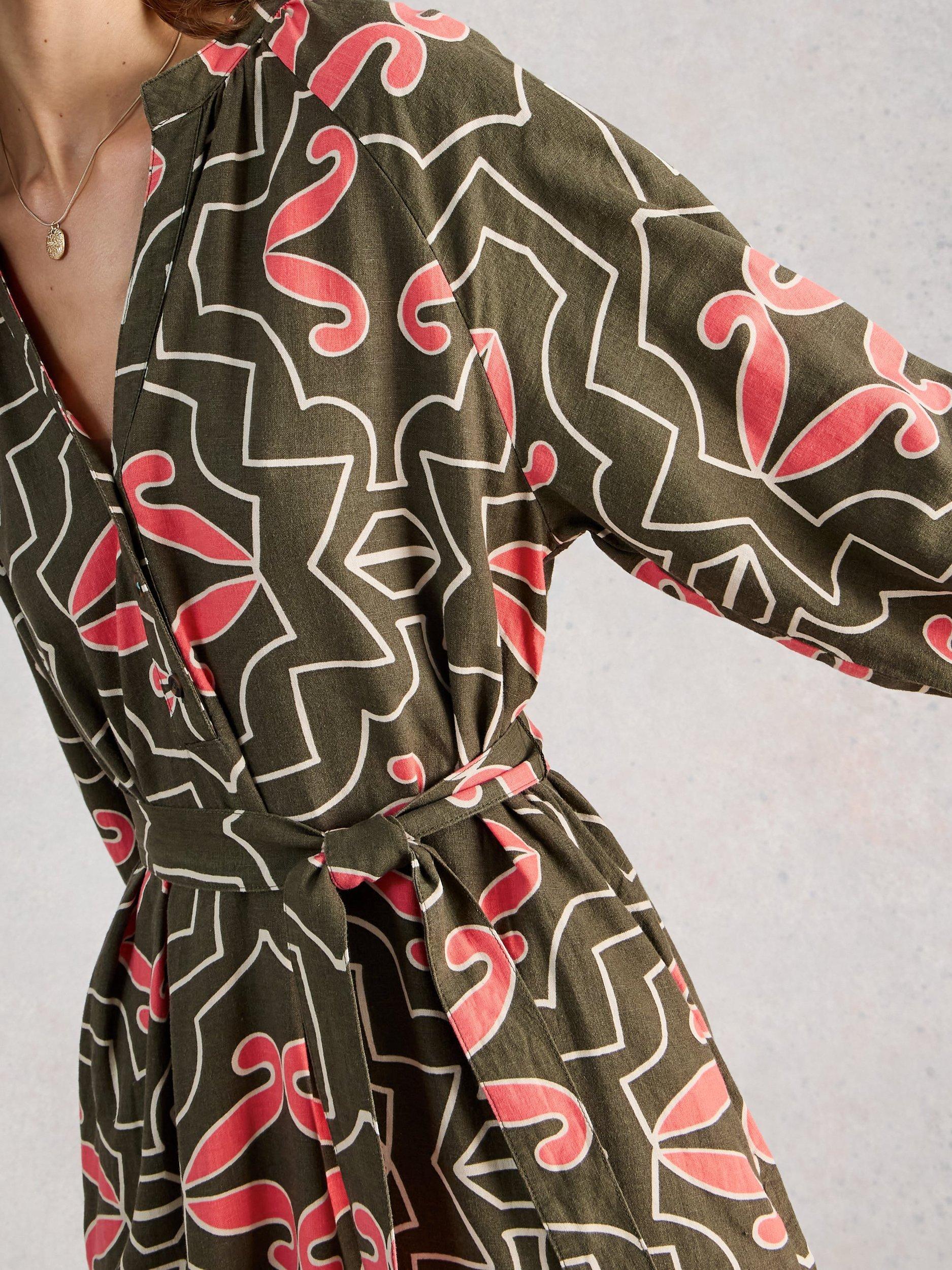 Product image 3 of 6, which shows White Stuff Tobi Abstract Linen Blend Midi Dress, Green, 6