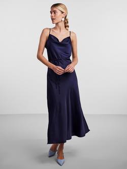 YAS Thea Strappy Satin Dress, Navy, Navy
