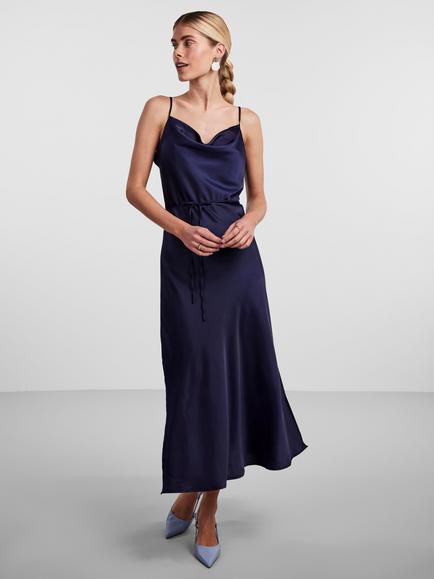 YAS Thea Strappy Satin Dress, Navy, Navy