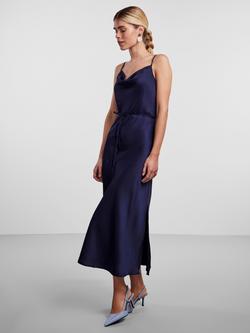 YAS Thea Strappy Satin Dress, Navy - view 2, Navy