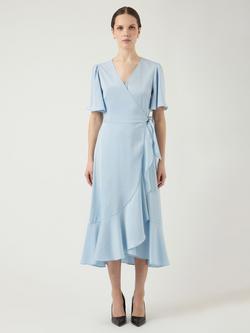 YAS Thea Satin Wrap Dress, Sky Blue, Sky Blue