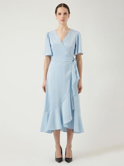 YAS Thea Satin Wrap Dress, Sky Blue, Sky Blue