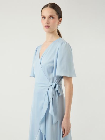 YAS Thea Satin Wrap Dress, Sky Blue - view 2, Sky Blue