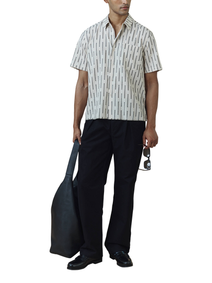 Percival Nancy Cotton Regular Fit Abstract Jacquard Shirt, Ecru, Ecru