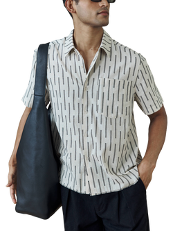 Percival Nancy Cotton Regular Fit Abstract Jacquard Shirt, Ecru - view 2, Ecru