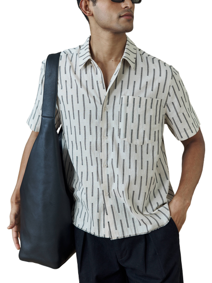 Percival Nancy Cotton Regular Fit Abstract Jacquard Shirt, Ecru - view 2, Ecru