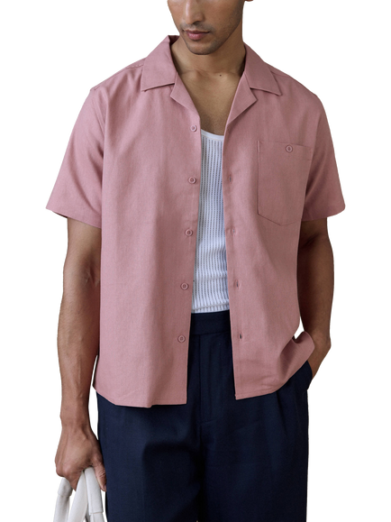 Percival Cotton Regular Fit Cuban Collar Shirt, Mauve, Mauve