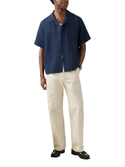 Percival Cotton Regular Fit Cuban Collar Shirt, Navy - view 2, Navy