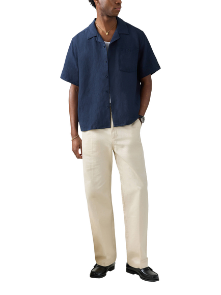 Percival Cotton Regular Fit Cuban Collar Shirt, Navy - view 2, Navy