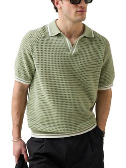 Percival Cotton Regular Fit Short Sleeve Knit Polo Shirt, Sage